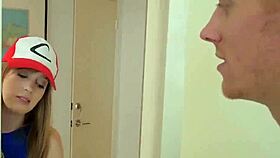 Watch this cosplaying teen give a blowjob before fucking hard?