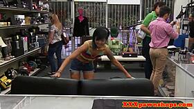 Wow! Asian pawnshop amateur with tattoos gets drilled hard