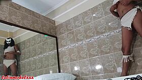 big tits model prepares for sexy photoshoot in tiny costume