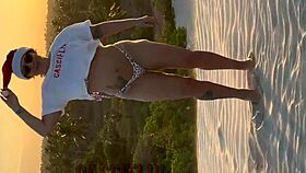 Mommy Noel gets caught masturbating and reaches an intense orgasm in lingerie