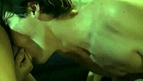 Sexy shemale with big cock bends over guy for doggystyle fucking