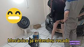 Horny boss with desire provokes mechanic alone in the workshop