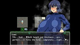 izumi masturbates on john's big dick-shaped dildo in hentai game