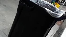 flashing at laundry mat to mature lady she looks shocked