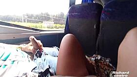 Young passenger caught stroking boy's big cock on public bus