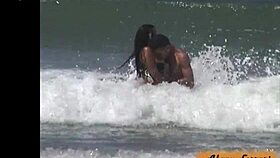 African Brunette Sucked Cock Publicly On Beach By Naughty Guy