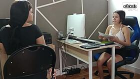 Taboo lesbian sex in the office, forbidden and intense