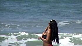 African Brunette Sucked Cock Publicly On Beach By Naughty Guy