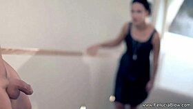 Brunette milf intensely sucks and strokes her man's cock