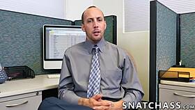 Wild gay threesome with monster cocks at the office!