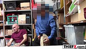 Burglar Madison Hart Gets Caught and Receives Blowjob at Work Office Garage