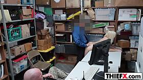 Burglar Madison Hart Gets Caught and Receives Blowjob at Work Office Garage