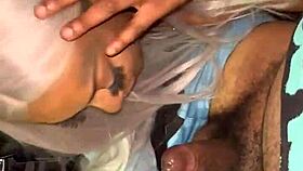 Fat Ebony Babe Gives Sloppy Deepthroat While Listening to Music