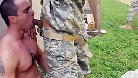 MILF gay threesome military men out in the open