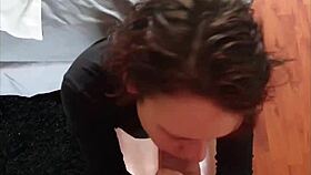 Whore Grips My Cock for Handjob, Licks Until I Cum on Her Hair. Total Mess!