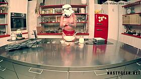 Stormtrooper tries cooking but squirts on the kitchen.