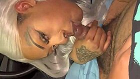 Fat Ebony Babe Gives Sloppy Deepthroat While Listening to Music