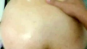 Latina milf bends over in bathroom, making him explode fast with doggystyle action.