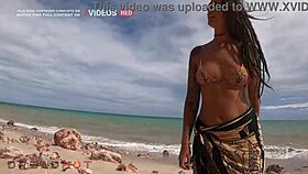 Latina brunette babe gets fucked under the cliff in public.