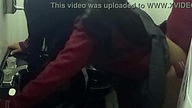 Caught this latina student fucking in school bathroom and cumming on her ass?