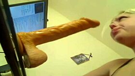 Can this blonde handle deep throating a huge dildo while teasing with toys and cum in a hardcore scene?