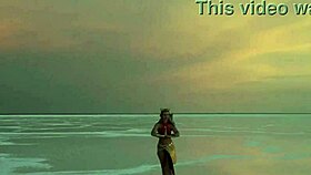 Mature amateurs dance under pink sky