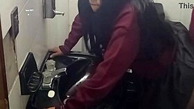 Caught this latina student fucking in school bathroom and cumming on her ass?