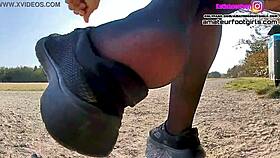 Kati's SHOEPLAY in nylons is pure heat! Dangling FEET drive wild!