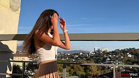 this 18 year old beauty loves fucking bent over in public with her skirt up