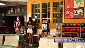 Boyfriend fucks stepmom in the bowling alley