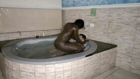 Latina Gay Blowbang with Interracial Bareback Banging in Bath