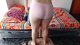 Latina petite hijastra shows underwear then begs for bent over sex and cum