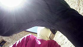 Laura sucks in heels outdoors