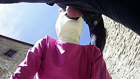 Laura sucks in heels outdoors