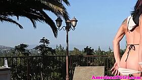 Busty Transwoman Masturbates Outdoors In Bikini