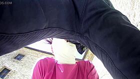 Laura sucks in heels outdoors