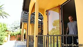 Massaging teen redhead in heels