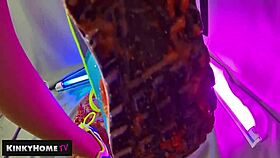 a european amateur crushes food with dirty feet in sneakers