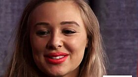 lingerie babe in heels teases and guides dude to jerk off