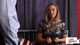 lingerie babe in heels teases and guides dude to jerk off