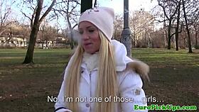 Euro Public Sex Slut Jizzed On Outdoors