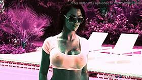 Peta Jensen's oiled body teases in hypnotic music video. Her big tits glisten wetly.