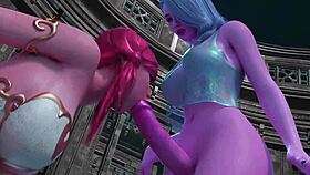 noble elf girl with blue hair sucks monster cock in 3d futanari sex