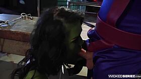 Hey, she hulk chyna gets bent over with big tits in cowgirl on monster cock, masturbating and deepthroating for cumshot
