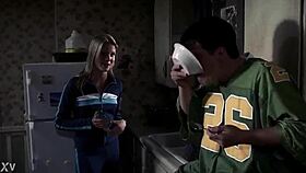 Blonde girl in bikini swims in supernatural setting