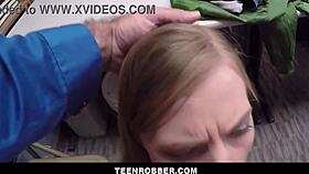 Tiny blonde shoplifter Ava Parker agrees to fuck the officer for no charges?