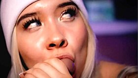 Blonde demonstrates professional cock sucking on webcam