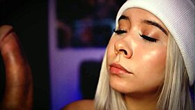 Blonde demonstrates professional cock sucking on webcam