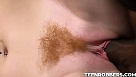 sexy redhead thief jane rogers swallows big black cock.