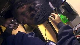 Intense homemade ebony threesome in the hood with deepthroat action.